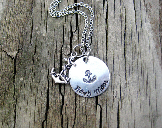 NAVY MOM NECKLACE - Hand Stamped, Navy Mom Necklace, with Anchor Charm, Mother's Day Gift, Gift for Navy Mom, Gift for Mom, Navy Mom Gift
