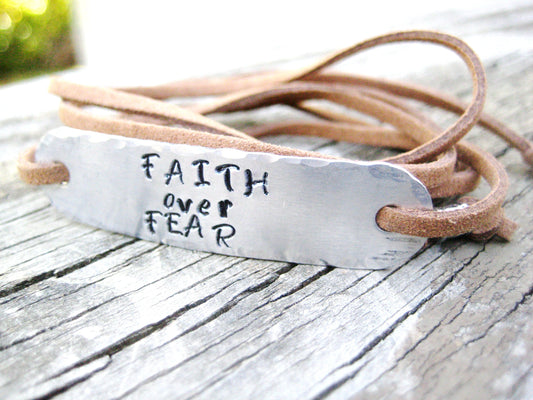 FAITH OVER FEAR - Personalized Wrap Bracelet, Faith over fear bracelet, Faith over Fear Jewelry, Faith over Fear quote, Faith over Fear Gift
