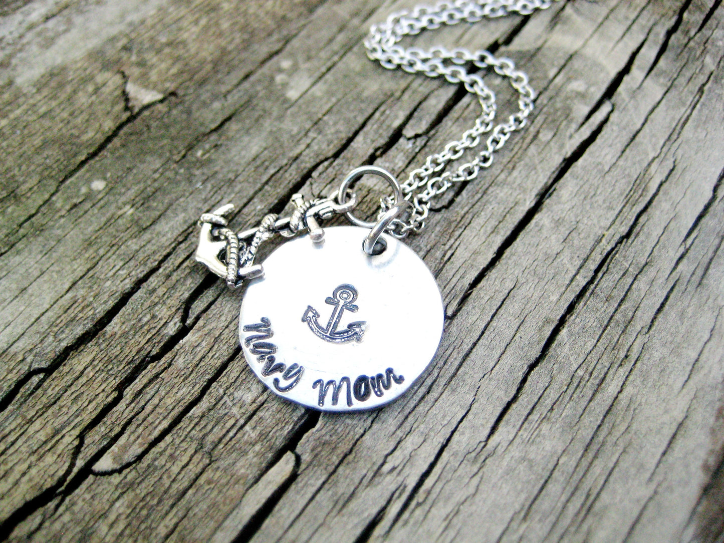 NAVY MOM NECKLACE - Hand Stamped, Navy Mom Necklace, with Anchor Charm, Mother's Day Gift, Gift for Navy Mom, Gift for Mom, Navy Mom Gift