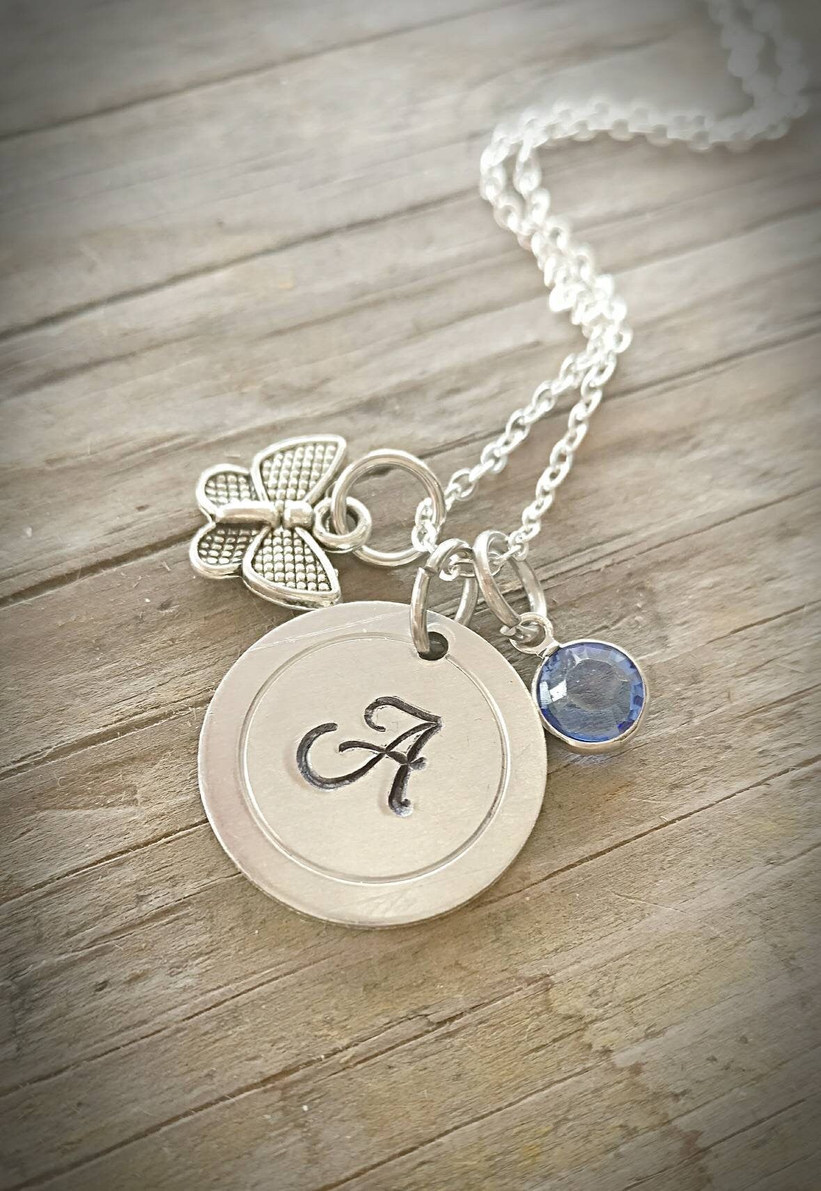 Initial Charm Necklace, Birthstone Necklace, Easter Gift, Birthday Necklace, Birthstone Jewelry, Butterfly Necklace, Grad Gift