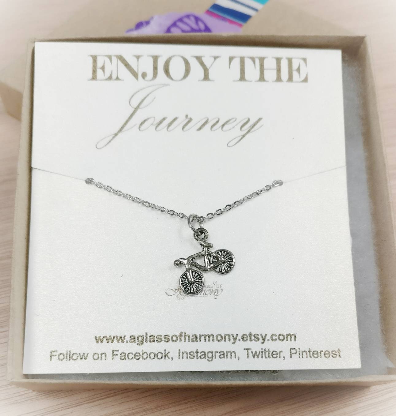 Bicycle Charm Necklace, Graduation Gift, Ready to give Boxed Necklace, Enjoy the Journey, Travel Gift, Motivational Gift, Bicycle Necklace