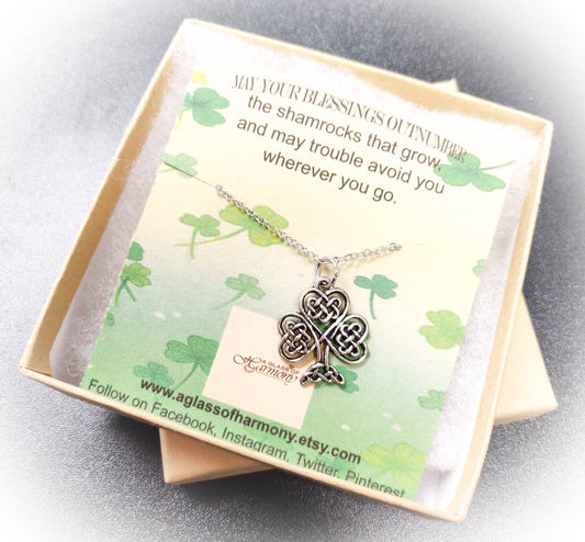 St. Patrick's Day Jewelry, St. Patrick's Day Necklace, Celtic Knot Necklace, Gift Box Jewelry, Clover Jewelry, Irish Blessing Necklace
