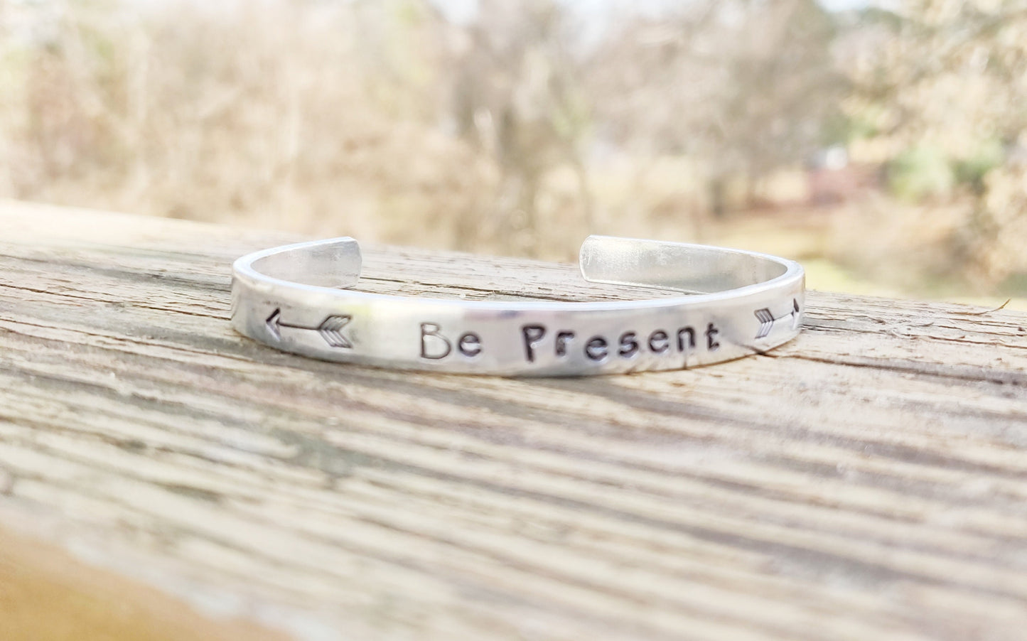Be Present Cuff Bracelet, Encouragement Bracelet, Words Bracelet, Graduation Bracelet, Mother's Day Bracelet, Mantra Bracelet, Gift for Her