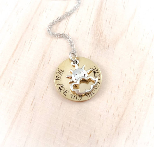 YOU ARE MY Sunshine, Hand Stamped Necklace, Mother Daughter Gift, Easter Gift, Sun Jewelry, Mother's Day Gift, Daughter gift from mom