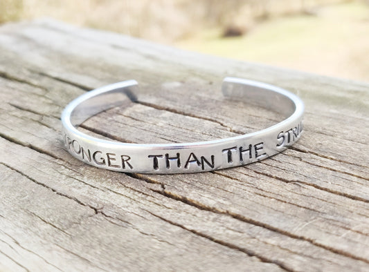 Stronger Than The Storm Cuff Bracelet, Inspirational Bracelet, Words Bracelet, Graduation Bracelet, Gift For Graduation
