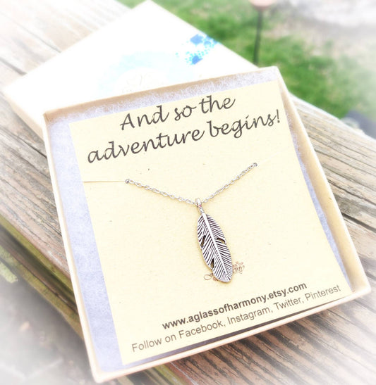 GRADUATION GIFT - Graduation Necklace, Graduation Jewelry, Gift for grad, Feather Necklace, Graduation gift for her, Inspiration Gift