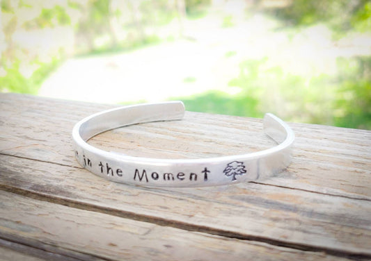Live in the Moment Cuff Bracelet, Tree Bracelet, Tree Jewelry, Bracelet with Inspirational Words, Inspirational Jewelry, Mantra Bracelet