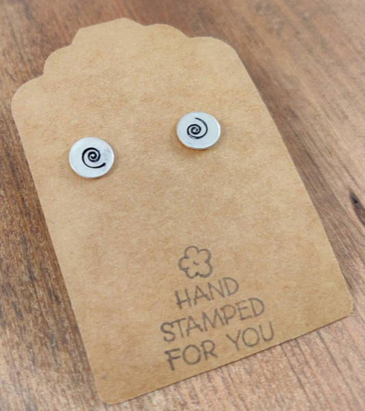 Silver Stud Earrings, Swirl Earrings, Small Earrings, Dainty Earrings, Hand Stamped Earrings, coil Earrings, Small silver Earrings