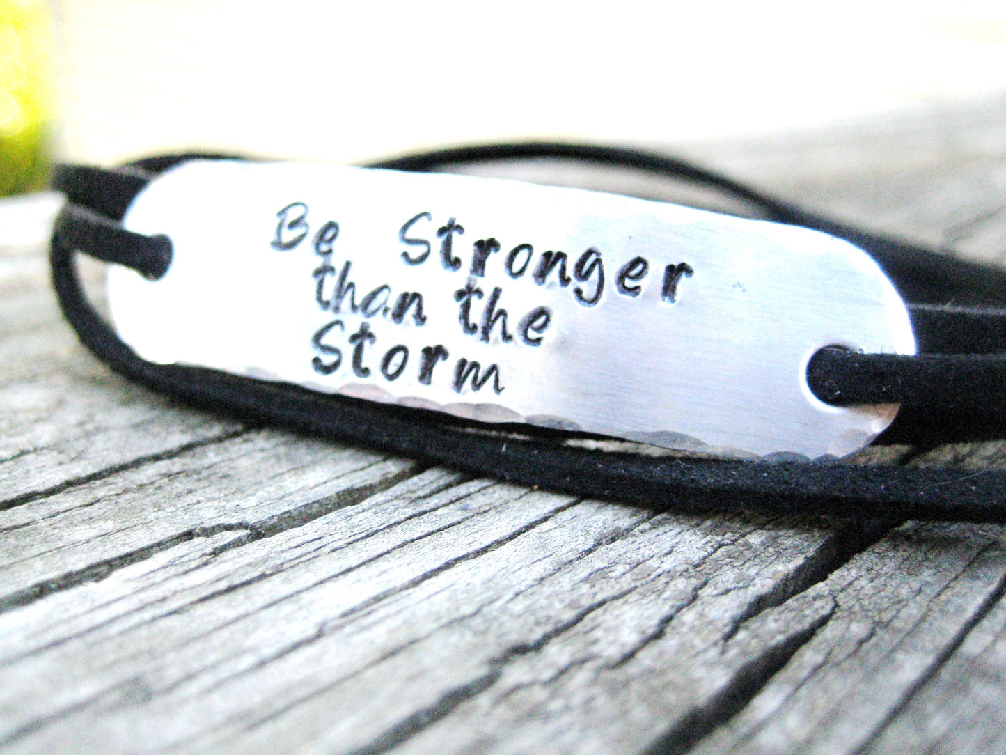 PERSONALIZED BRACELET WRAP - Be Stronger Than the Storm, Hand Stamped, Bracelet Wrap, Encouragement gift,  with suede cord
