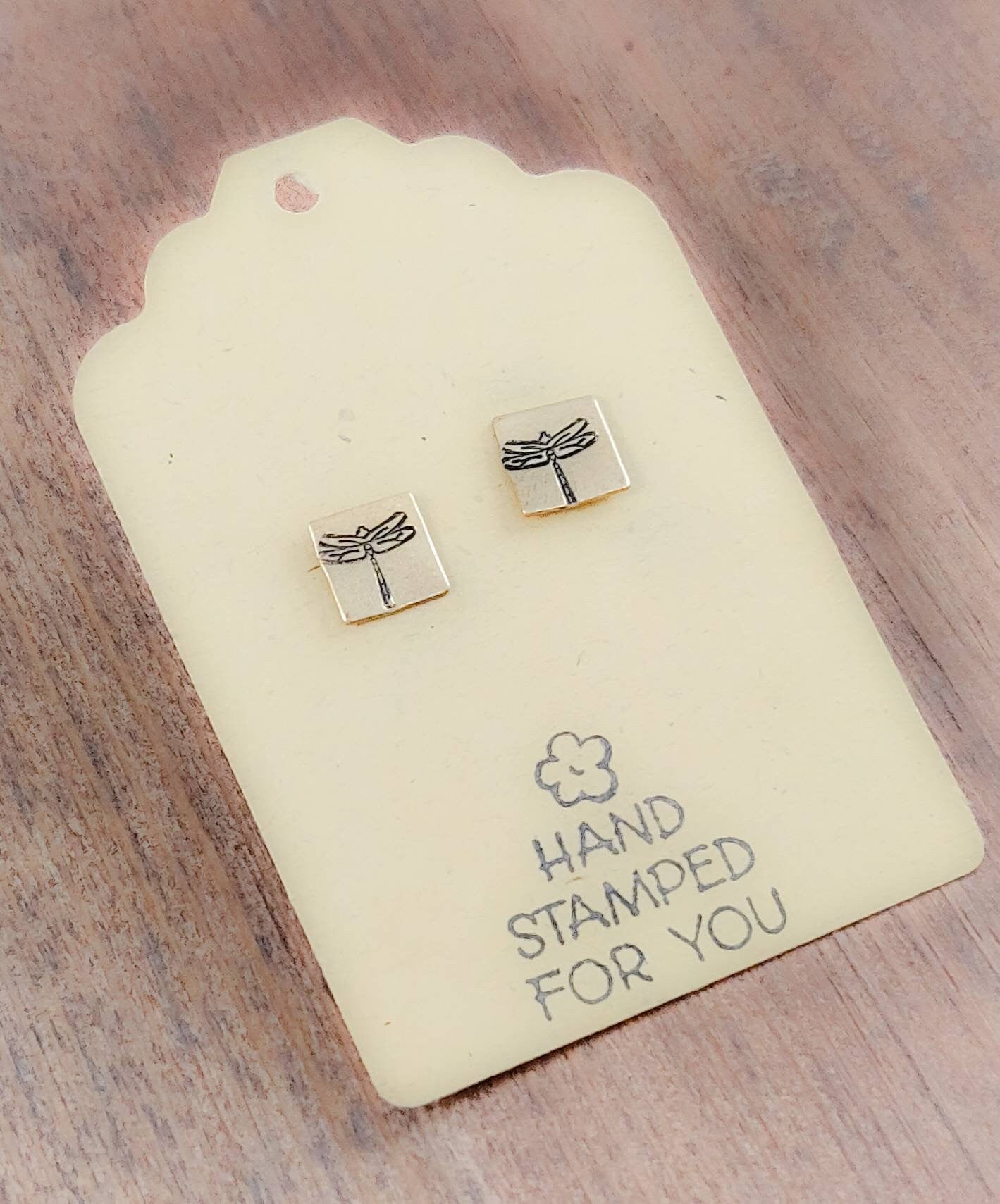 Dragonfly Earrings, Small Earrings, Dainty Earrings, Gold Stud Earrings, Minimalist Earrings, Small Gold Earrings, Hand Stamped Earrings