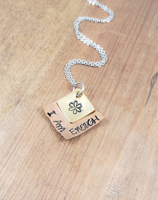 I AM ENOUGH - Hand Stamped Mixed Metal Necklace, Copper, Brass Layered Necklace, Inspirational Gift, encouragement gift