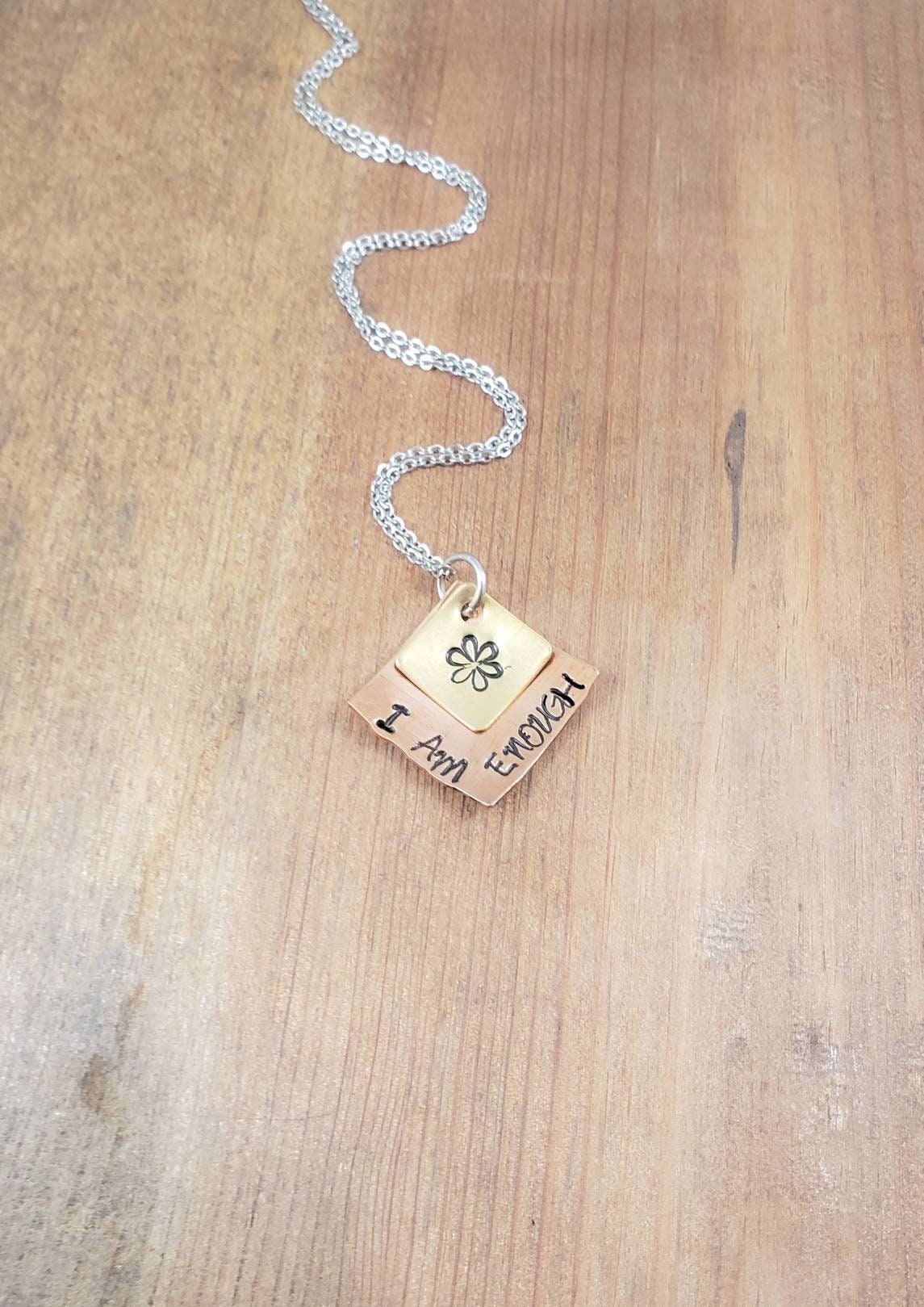 I AM ENOUGH - Hand Stamped Mixed Metal Necklace, Copper, Brass Layered Necklace, Inspirational Gift, encouragement gift
