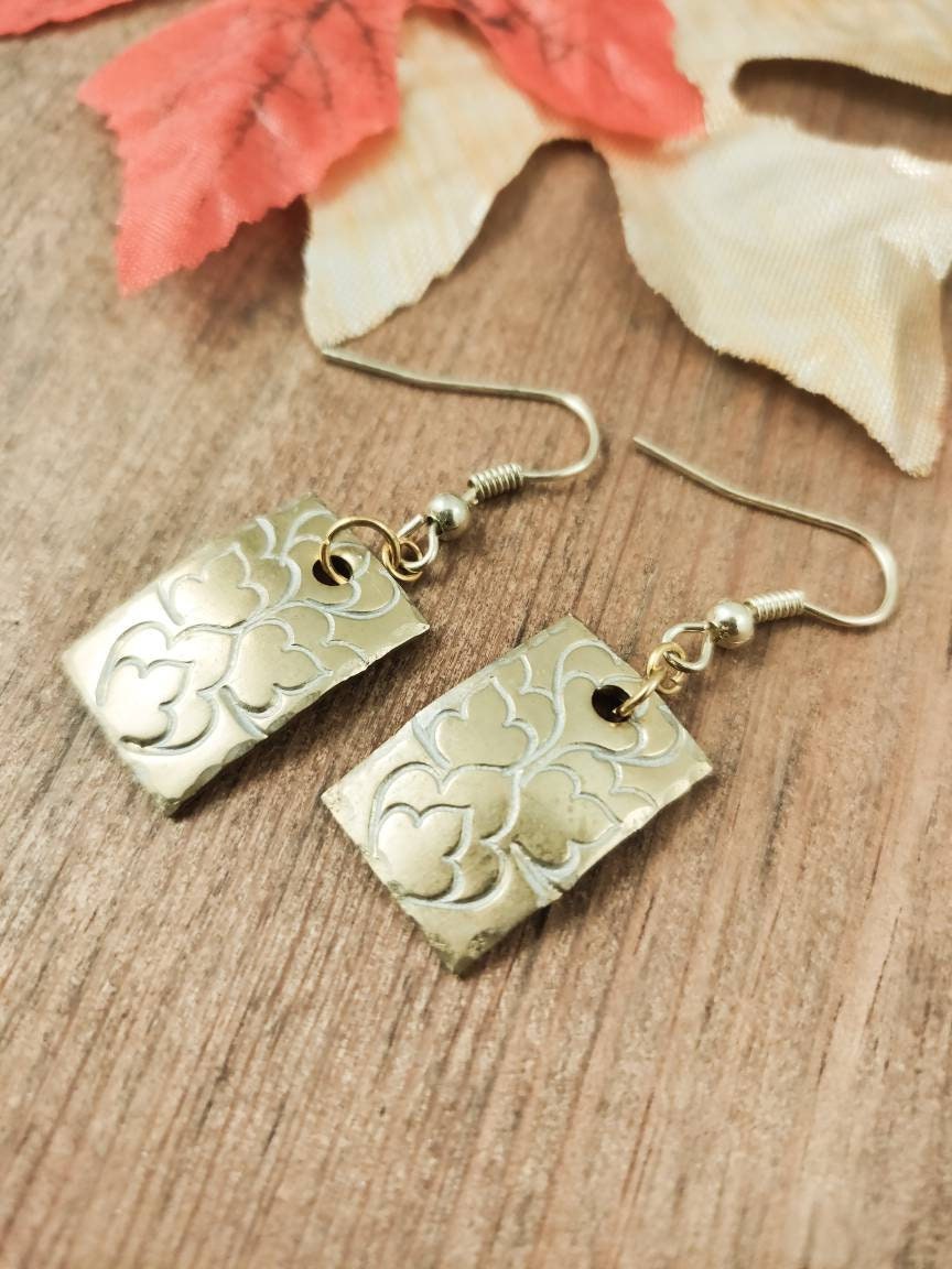 Gold Dangle Earrings, Handmade Gold Earrings, Gold Handmade Earrings, Statement Earrings, Hand Stamped Gold Earrings, Handmade Earrings