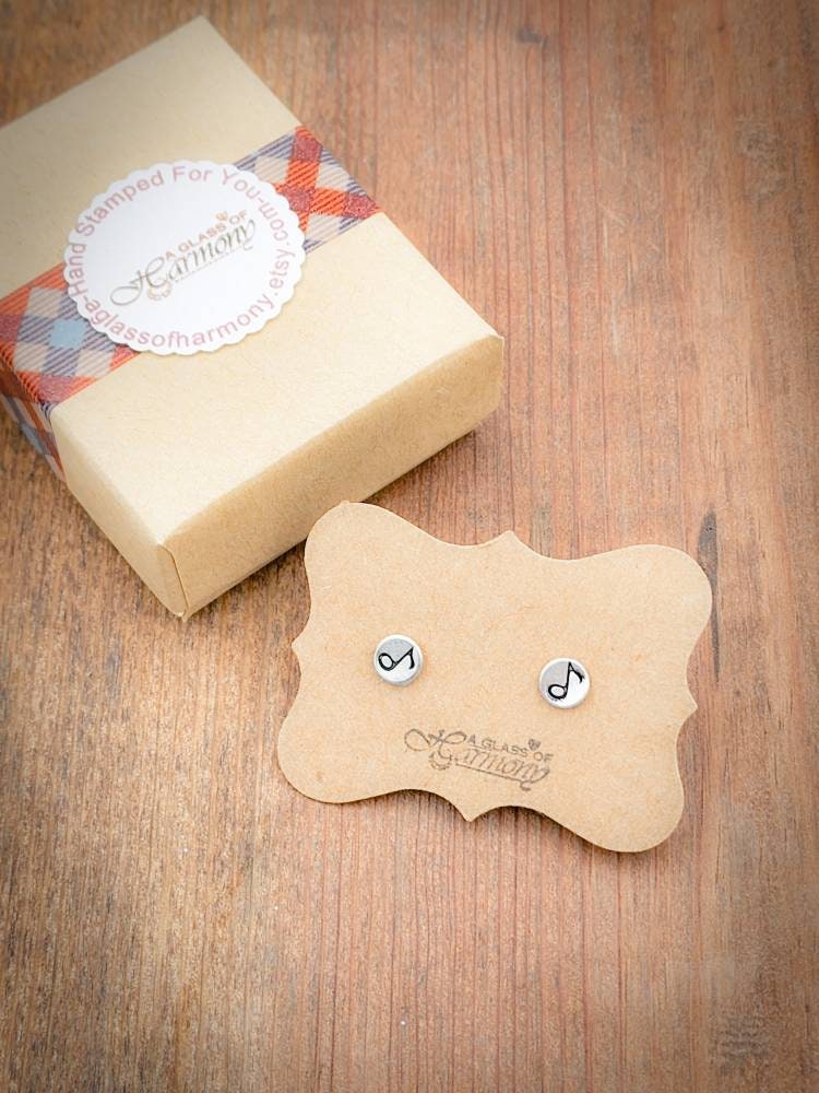 Silver Stud Earrings, Music Note Earrings, Small Earrings, Dainty Earrings, Hand Stamped Earrings, Music Note Jewelry, Small Silver Earrings