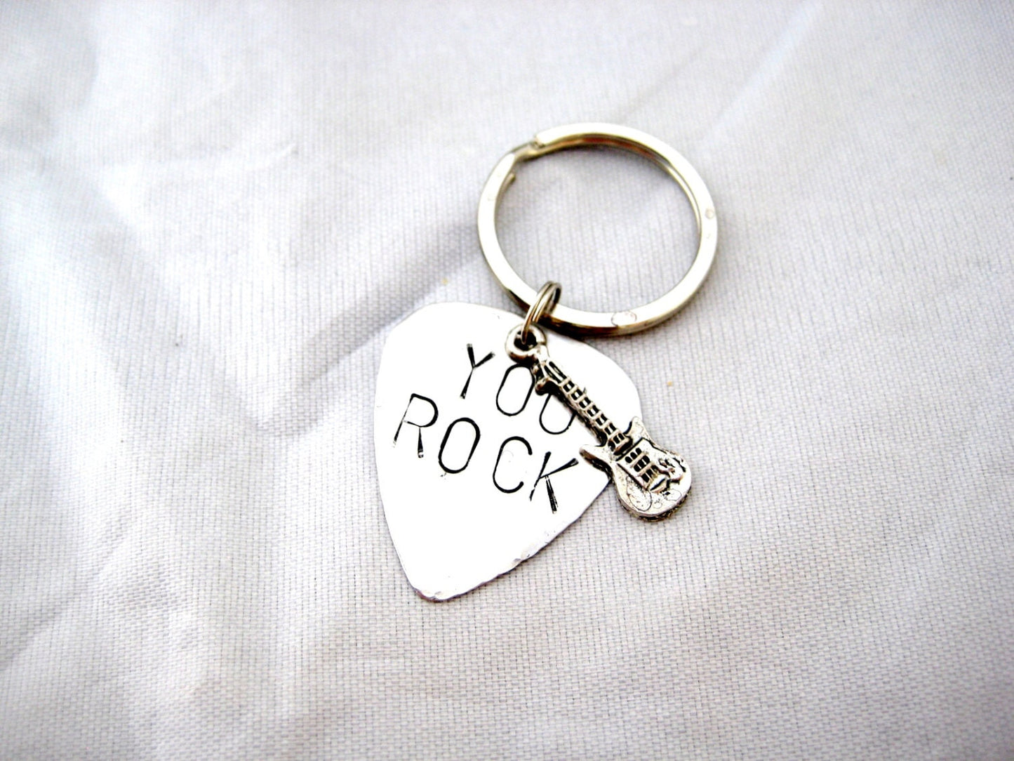 FATHER'S DAY GIFT Guitar Pick, Keychain with Guitar Charm, boyfriend gift, Father's Day Keychain, Music Gift for Him, Custom Keychain