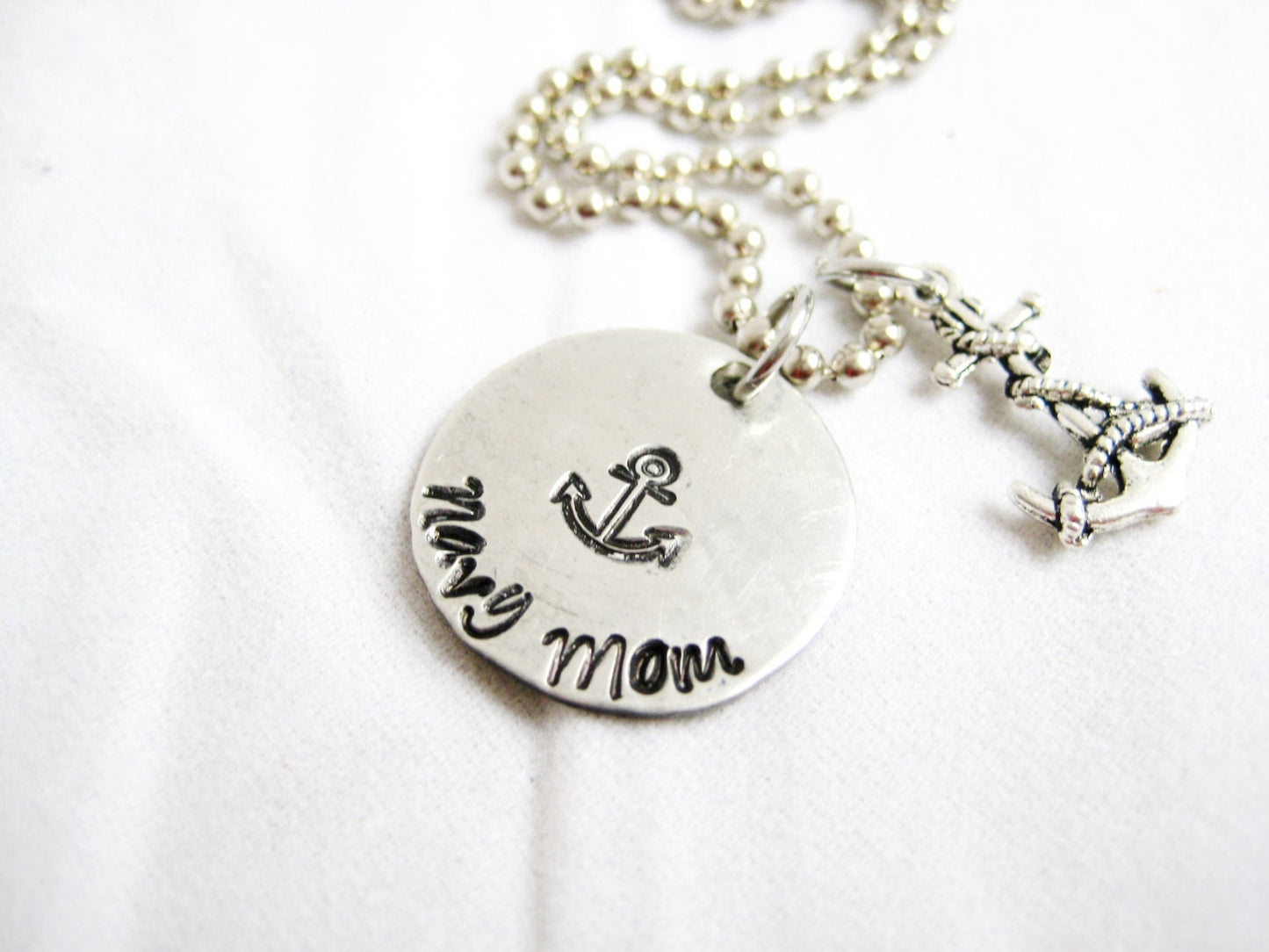 NAVY MOM NECKLACE - Hand Stamped, Navy Mom Necklace, with Anchor Charm, Mother's Day Gift, Gift for Navy Mom, Gift for Mom, Navy Mom Gift