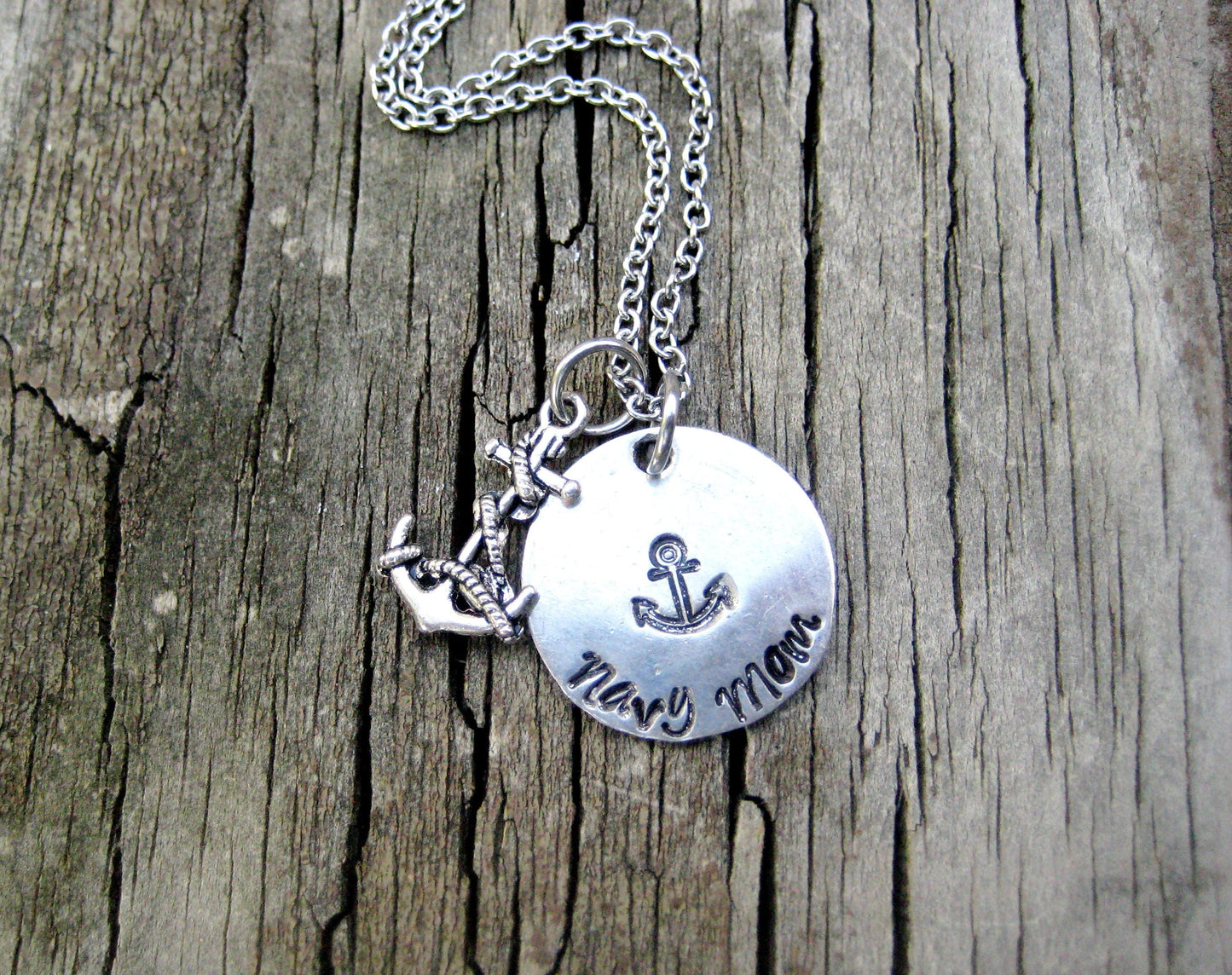 NAVY MOM NECKLACE - Hand Stamped, Navy Mom Necklace, with Anchor Charm, Mother's Day Gift, Gift for Navy Mom, Gift for Mom, Navy Mom Gift