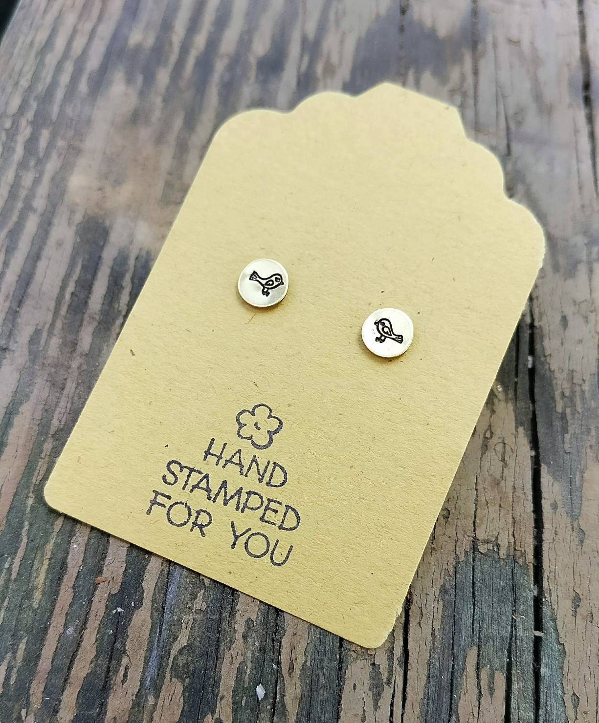 Gold Stud Earrings, Tiny Bird Earrings, Small Earrings, Dainty Earrings, Hand Stamped Earrings, Bird Earrings, Small Gold Earrings