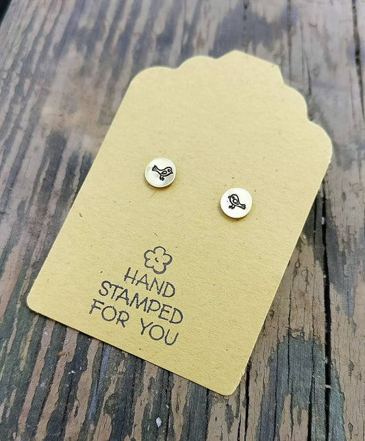 Gold Stud Earrings, Tiny Bird Earrings, Small Earrings, Dainty Earrings, Hand Stamped Earrings, Bird Earrings, Small Gold Earrings