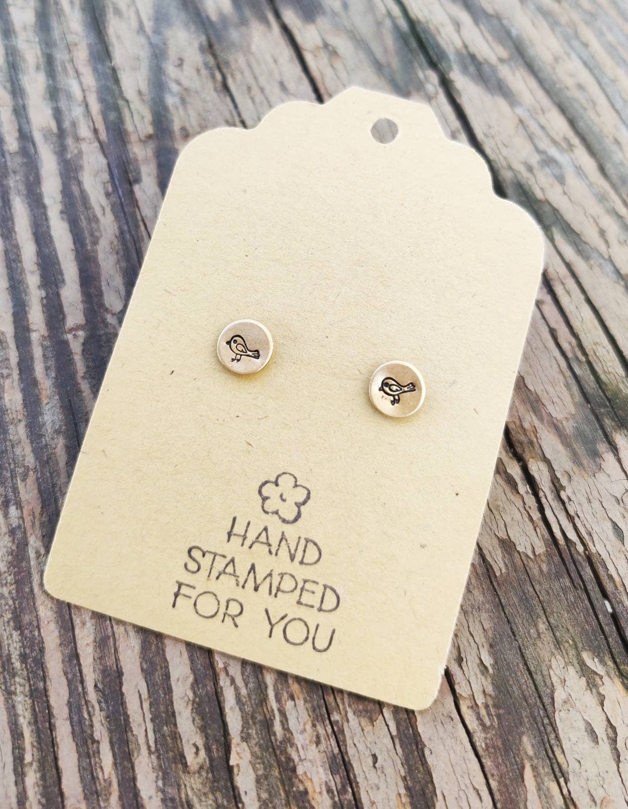 Gold Stud Earrings, Tiny Bird Earrings, Small Earrings, Dainty Earrings, Hand Stamped Earrings, Bird Earrings, Small Gold Earrings