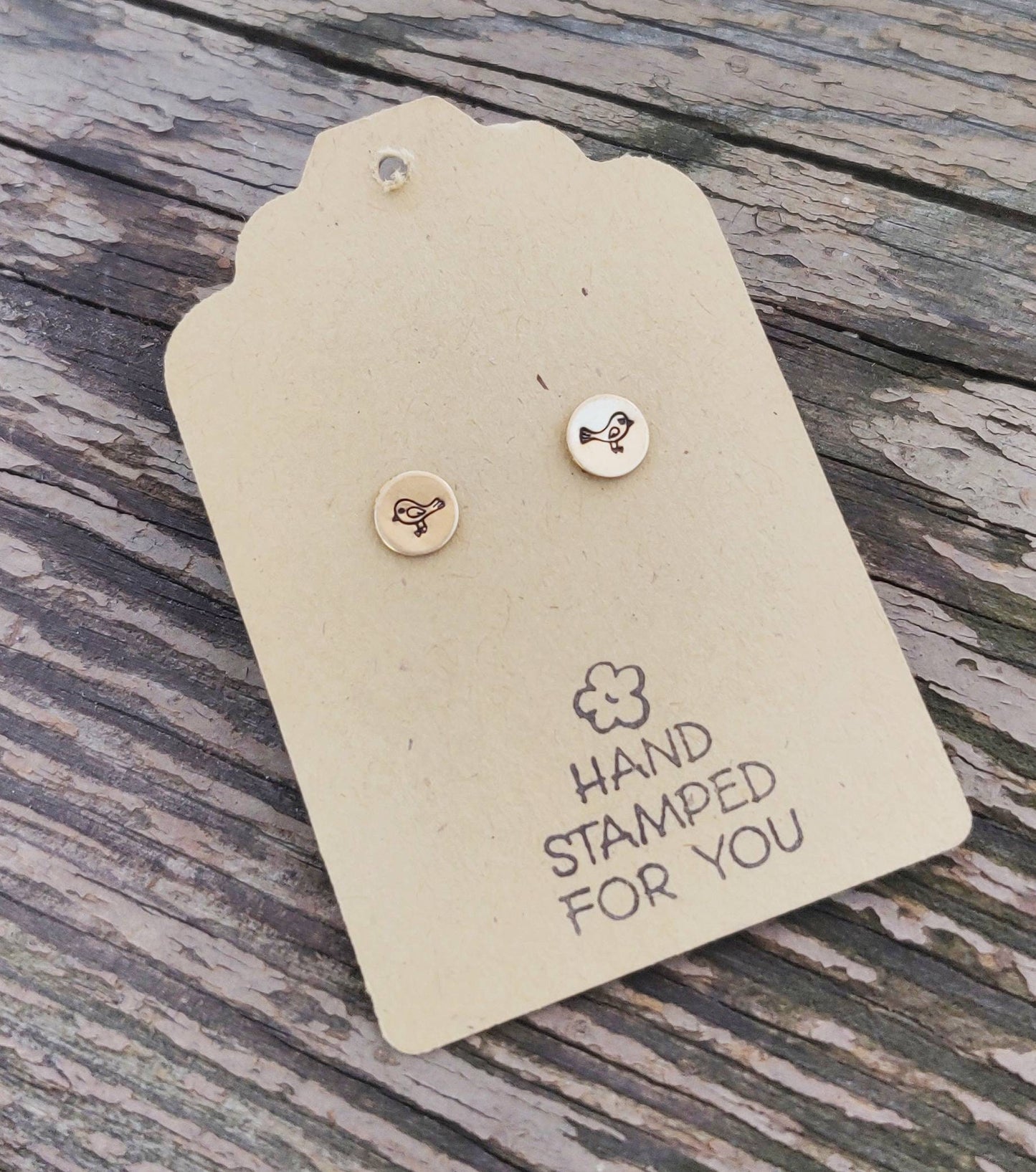 Gold Stud Earrings, Tiny Bird Earrings, Small Earrings, Dainty Earrings, Hand Stamped Earrings, Bird Earrings, Small Gold Earrings