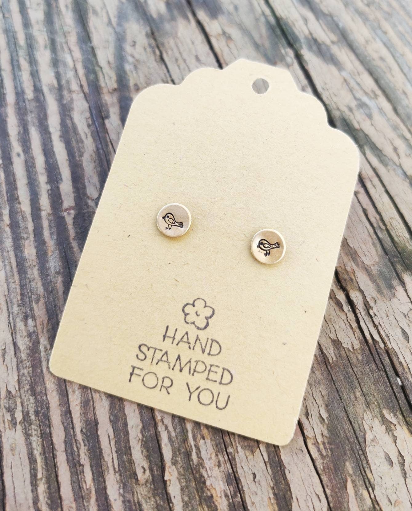 Gold Stud Earrings, Tiny Bird Earrings, Small Earrings, Dainty Earrings, Hand Stamped Earrings, Bird Earrings, Small Gold Earrings