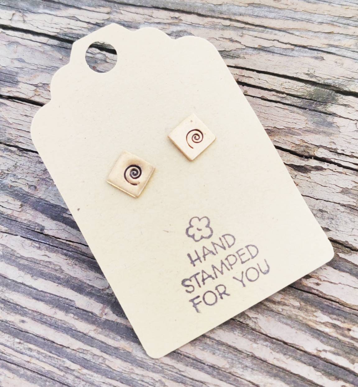 Gold Stud Earrings, Swirl Earrings, Small Earrings, Dainty Earrings, Hand Stamped Earrings, coil Earrings, Small Gold Earrings