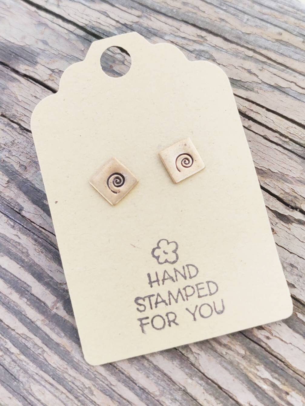 Gold Stud Earrings, Swirl Earrings, Small Earrings, Dainty Earrings, Hand Stamped Earrings, coil Earrings, Small Gold Earrings