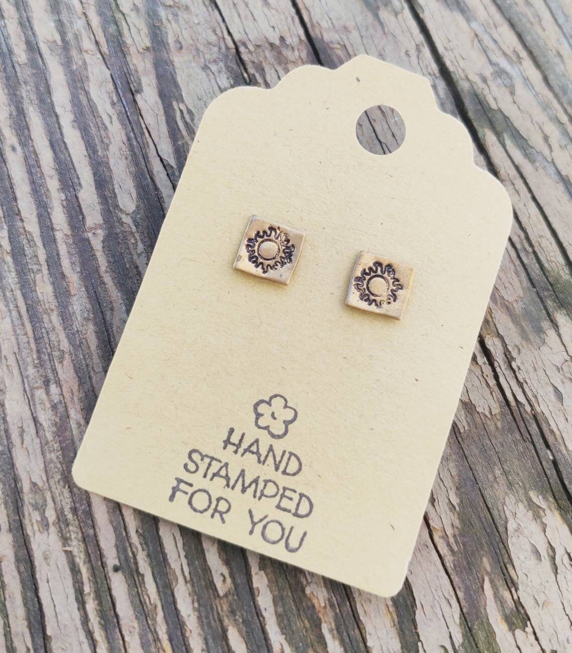 Gold Stud Earrings, Sun Earrings, Small Earrings, Dainty Earrings, Hand Stamped Earrings, Sun Jewelry, Small Gold Earrings, Celestial