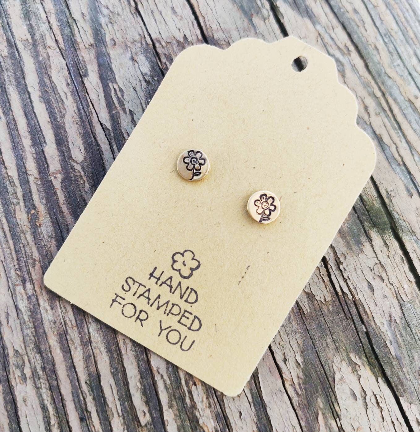 Gold Stud Earrings, Flower Earrings, Small Earrings, Dainty Earrings, Hand Stamped Earrings, Flower Jewelry, Small Gold Earrings