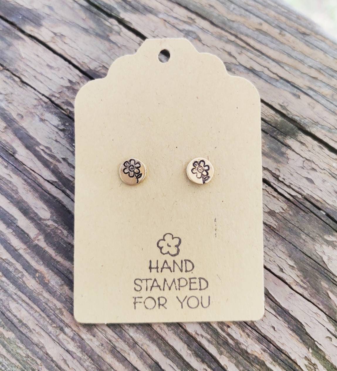 Gold Stud Earrings, Flower Earrings, Small Earrings, Dainty Earrings, Hand Stamped Earrings, Flower Jewelry, Small Gold Earrings
