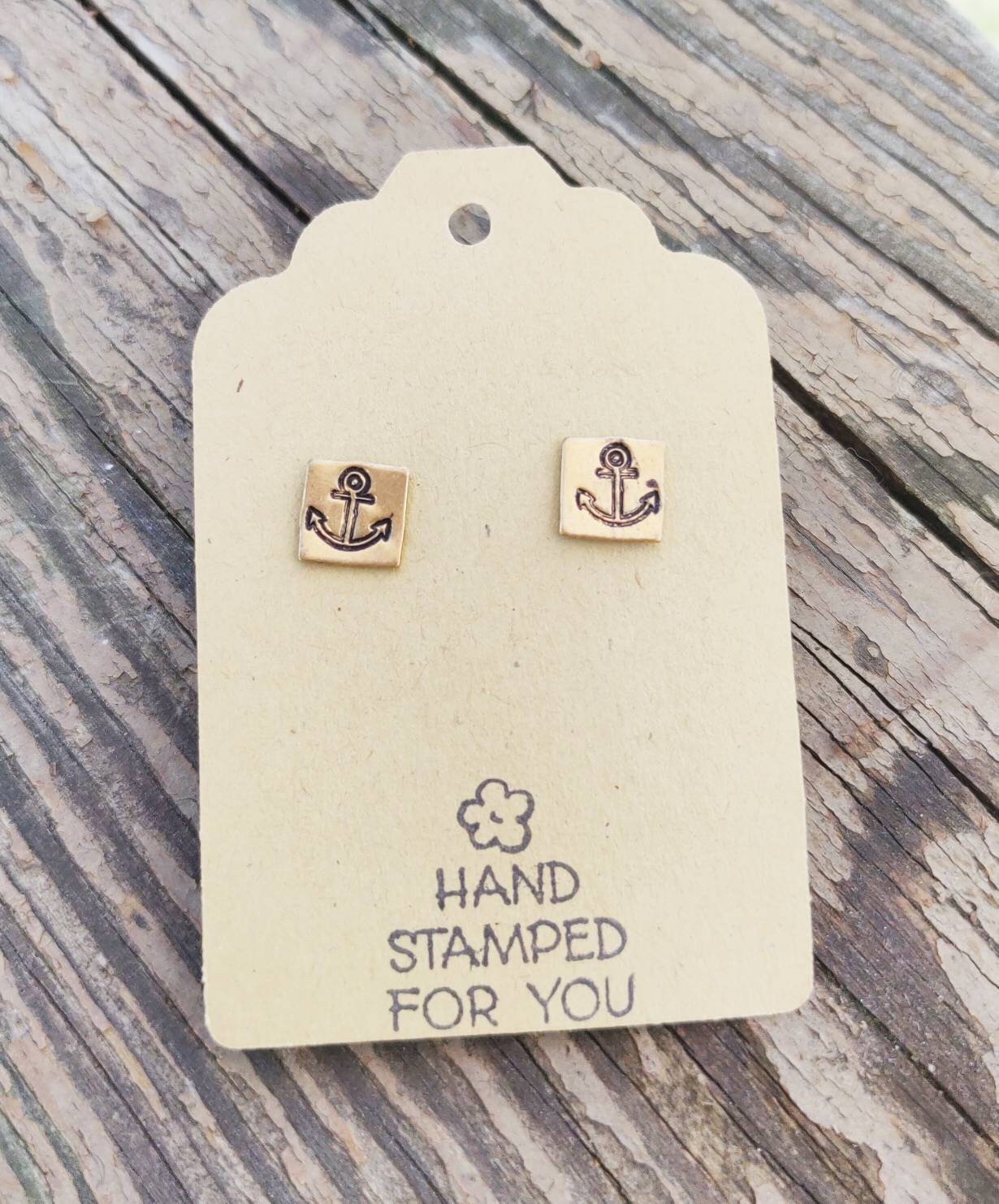 Gold Stud Earrings, Anchor Earrings, Small Earrings, Dainty Earrings, Hand Stamped Earrings, Anchor Earrings, Small Gold Earrings