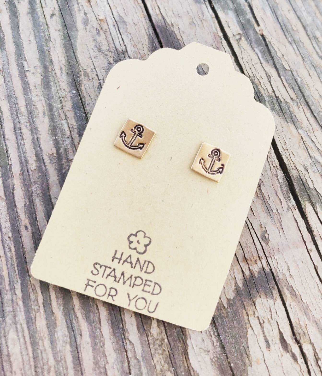 Gold Stud Earrings, Anchor Earrings, Small Earrings, Dainty Earrings, Hand Stamped Earrings, Anchor Earrings, Small Gold Earrings