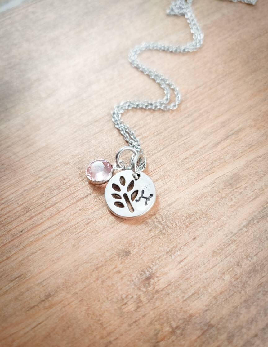 Initial Birthstone Necklace, Initial Leaf Necklace, Birthstone Necklace for Bridesmaid, Bridesmaid Gift,  Gift for Daughter, Easter Gift