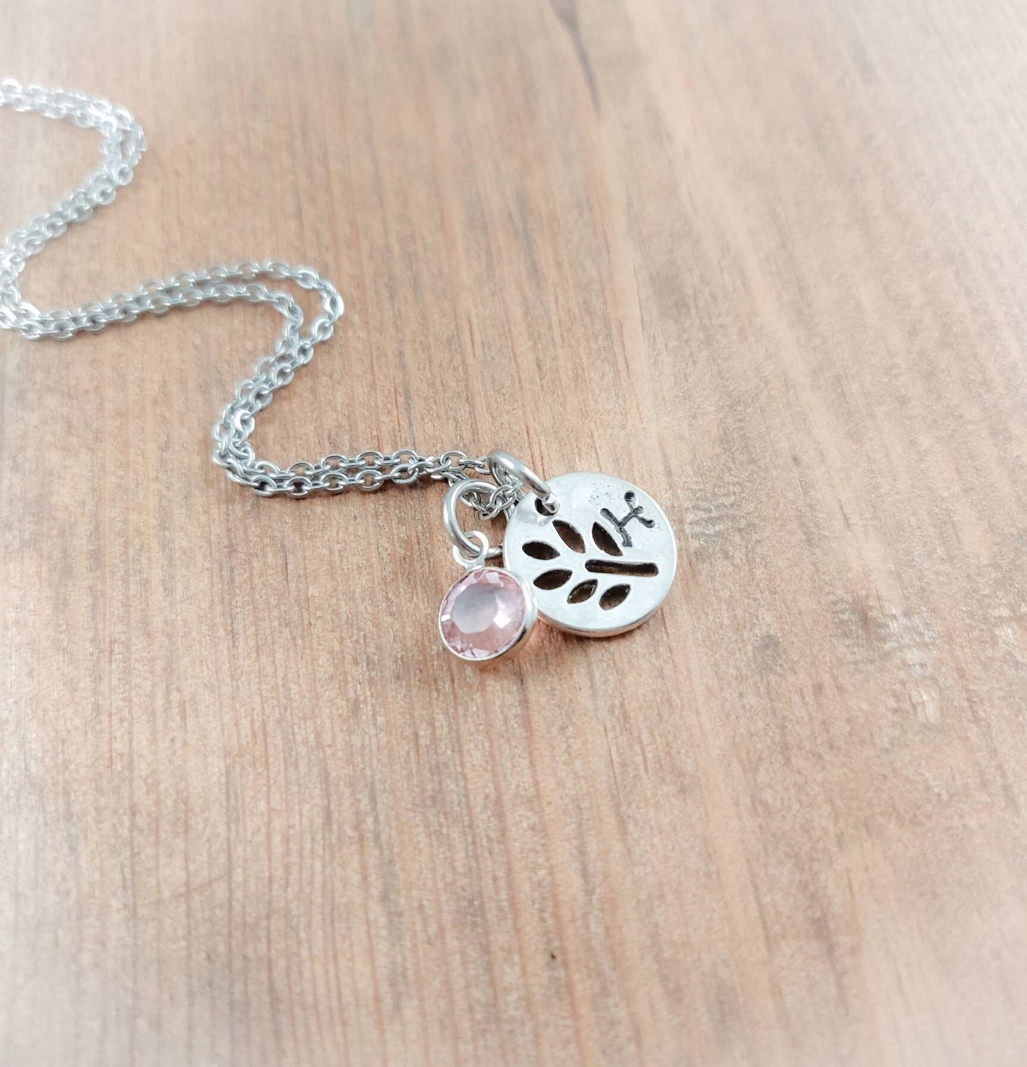 Initial Birthstone Necklace, Initial Leaf Necklace, Birthstone Necklace for Bridesmaid, Bridesmaid Gift,  Gift for Daughter, Easter Gift