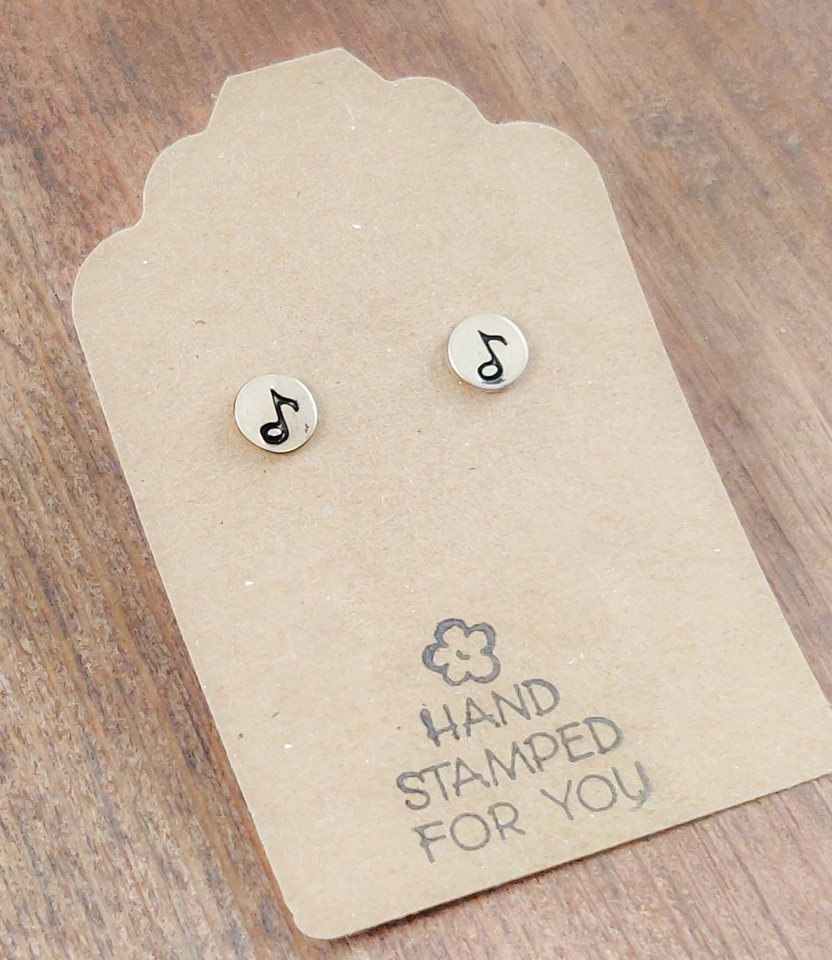 Gold Stud Earrings, Music Note Earrings, Small Earrings, Dainty Earrings, Hand Stamped Earrings, Music Note Jewelry, Small Gold Earrings