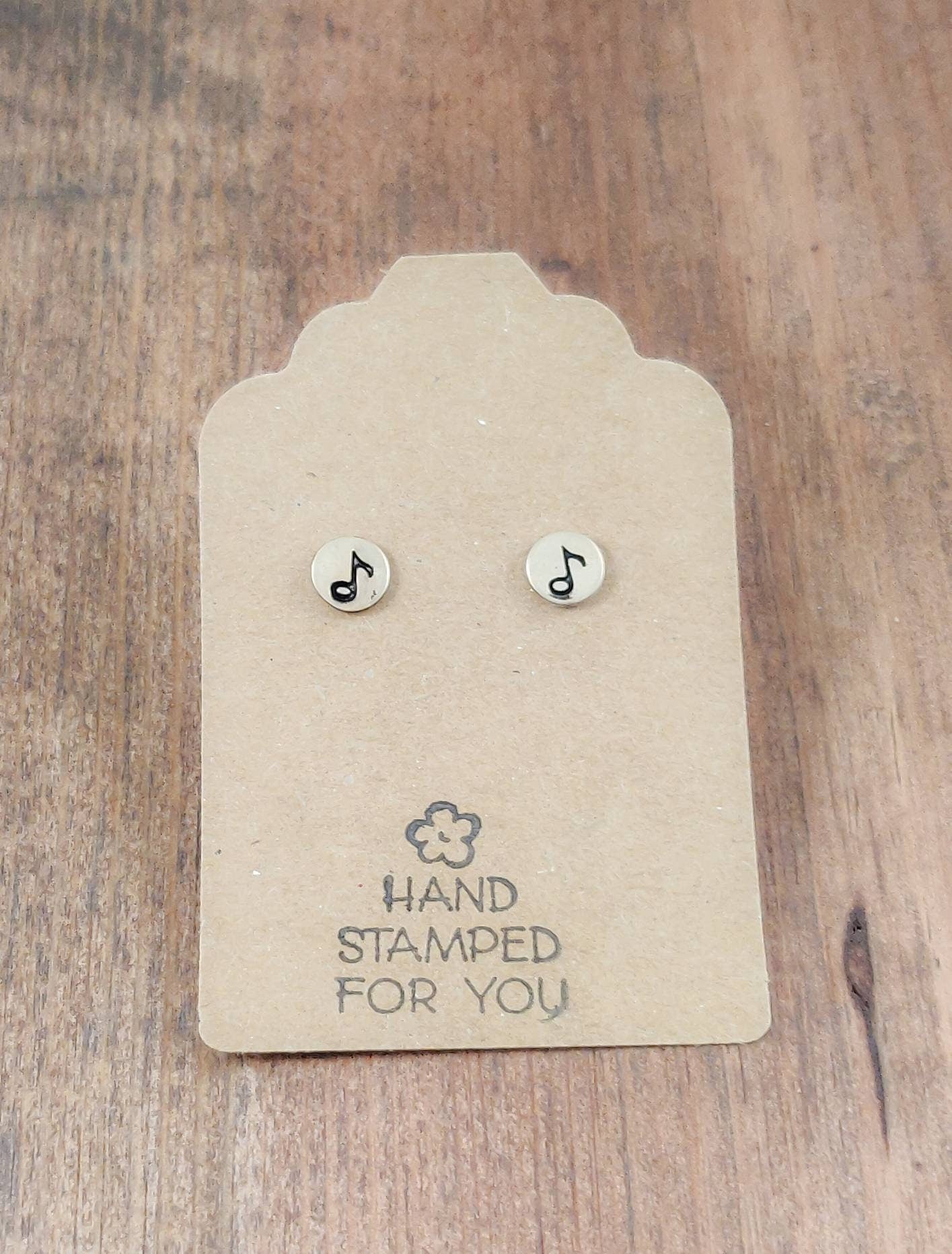 Gold Stud Earrings, Music Note Earrings, Small Earrings, Dainty Earrings, Hand Stamped Earrings, Music Note Jewelry, Small Gold Earrings