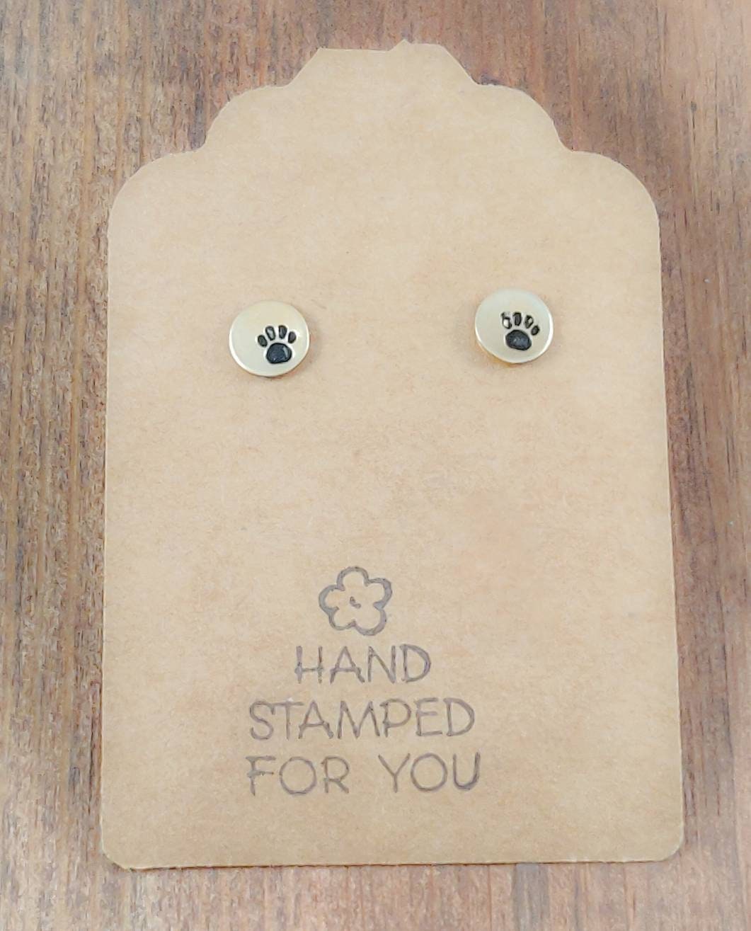Gold Stud Earrings, Paw Print Earrings, Small Earrings, Dainty Earrings, Hand Stamped Earrings, Paw Print Jewelry, Small Gold Earrings