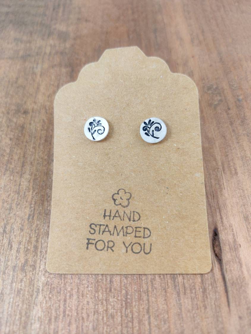 Silver Stud Earrings, leaf Earrings, Small Earrings, Dainty Earrings, Hand Stamped Earrings, leaf Jewelry, Small Silver Earrings