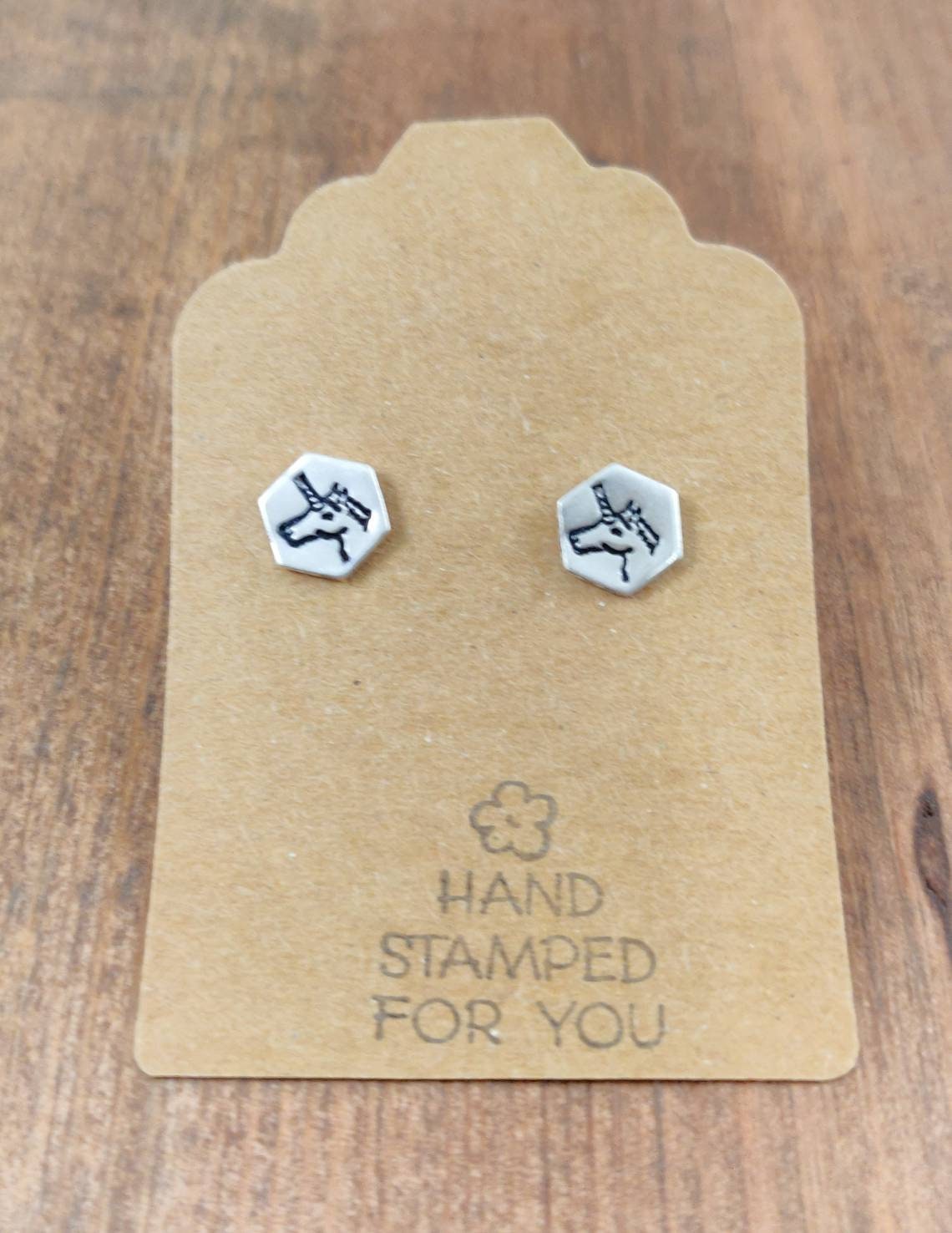 Silver Stud Earrings, Unicorn Earrings, Small Earrings, Dainty Earrings, Hand Stamped Earrings, Unicorn Jewelry, Small Silver Earrings