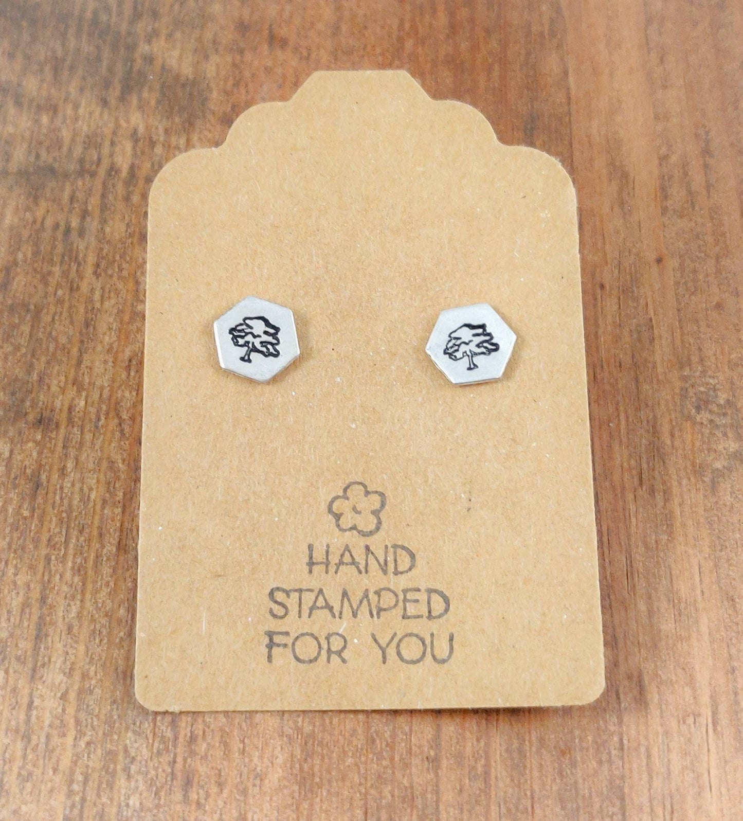 Silver Stud Earrings, Tree Earrings, Small Earrings, Dainty Earrings, Hand Stamped Earrings, Tree Earrings, Small Silver Earrings