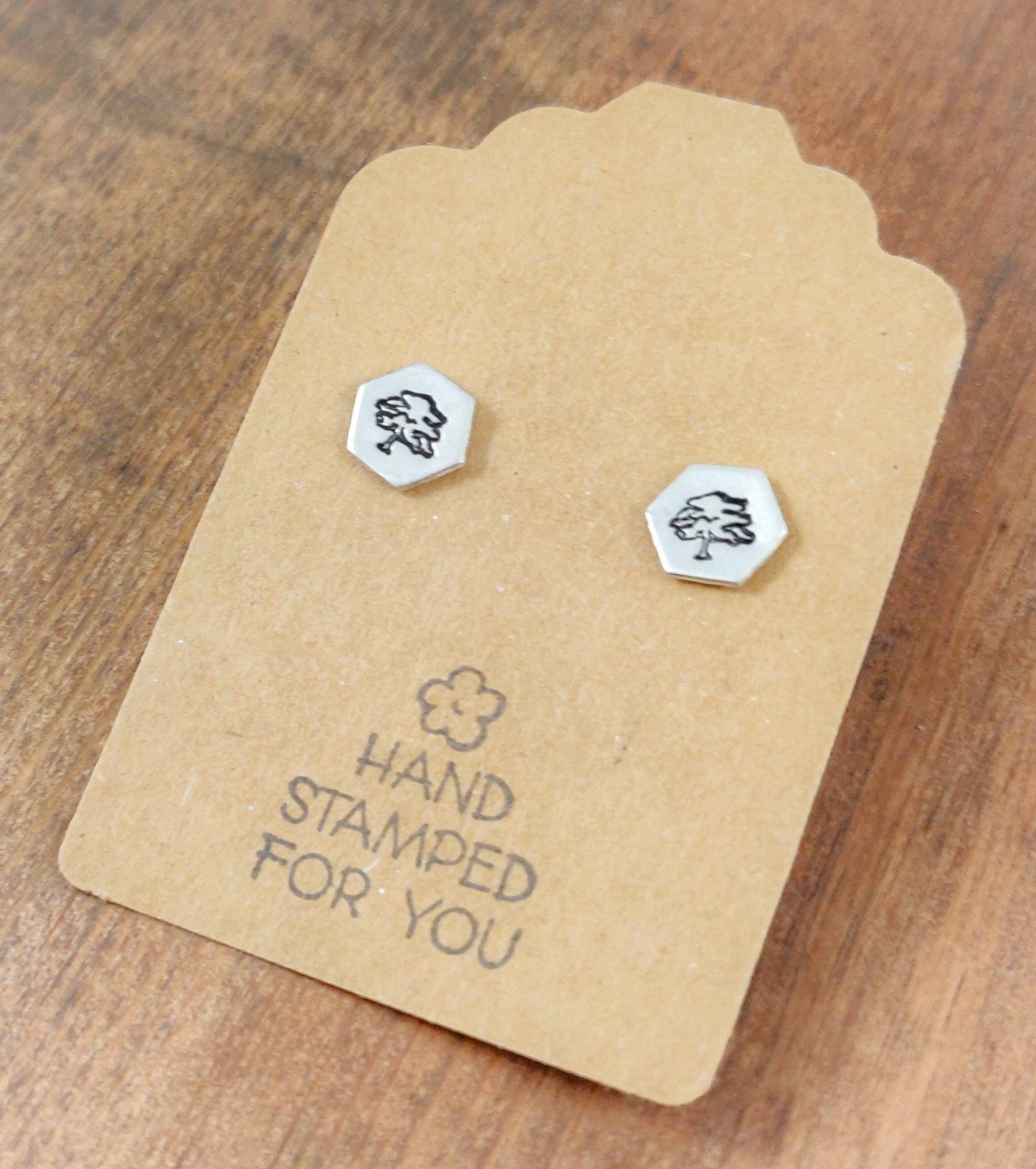 Silver Stud Earrings, Tree Earrings, Small Earrings, Dainty Earrings, Hand Stamped Earrings, Tree Earrings, Small Silver Earrings