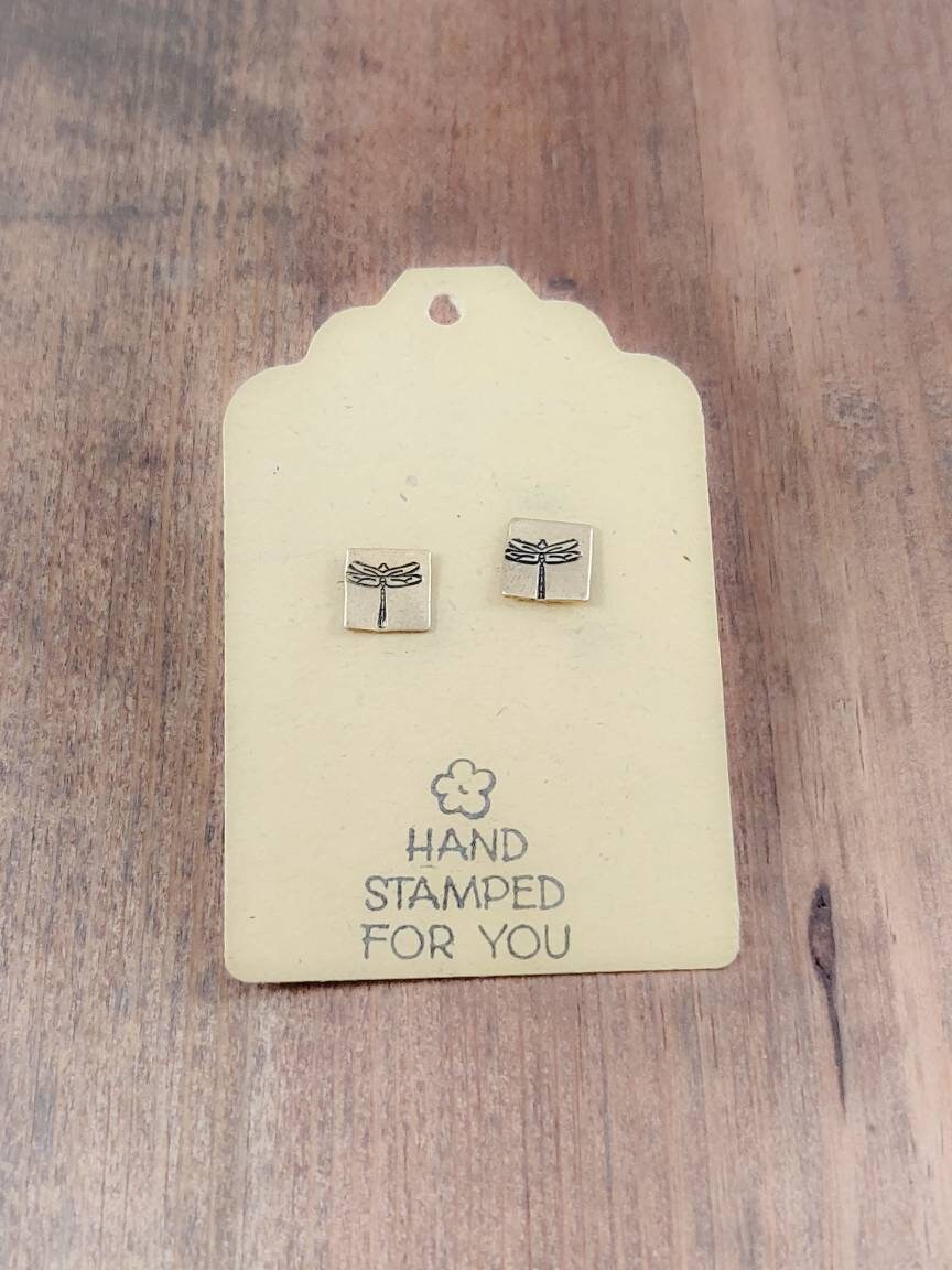 Dragonfly Earrings, Small Earrings, Dainty Earrings, Gold Stud Earrings, Minimalist Earrings, Small Gold Earrings, Hand Stamped Earrings