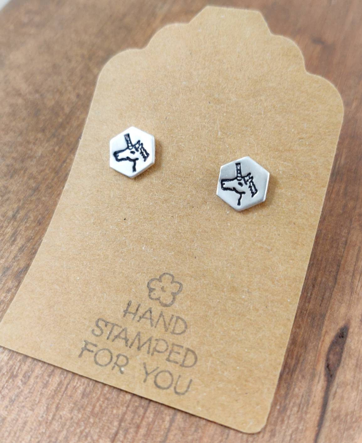 Silver Stud Earrings, Unicorn Earrings, Small Earrings, Dainty Earrings, Hand Stamped Earrings, Unicorn Jewelry, Small Silver Earrings