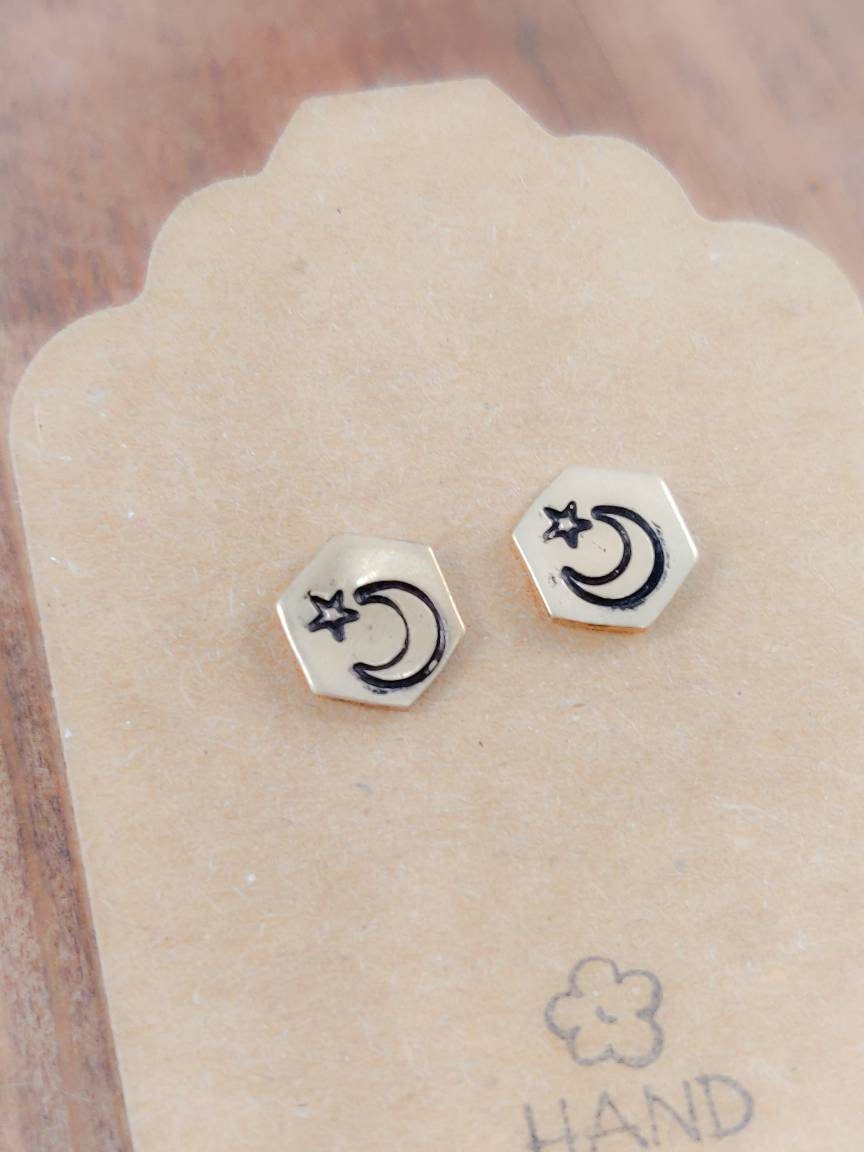 Moon and Star Earrings, Moon Earrings, Small Earrings, Celestial Earrings, Galaxy Earrings, Gold Star Earrings, Small Gold Earrings