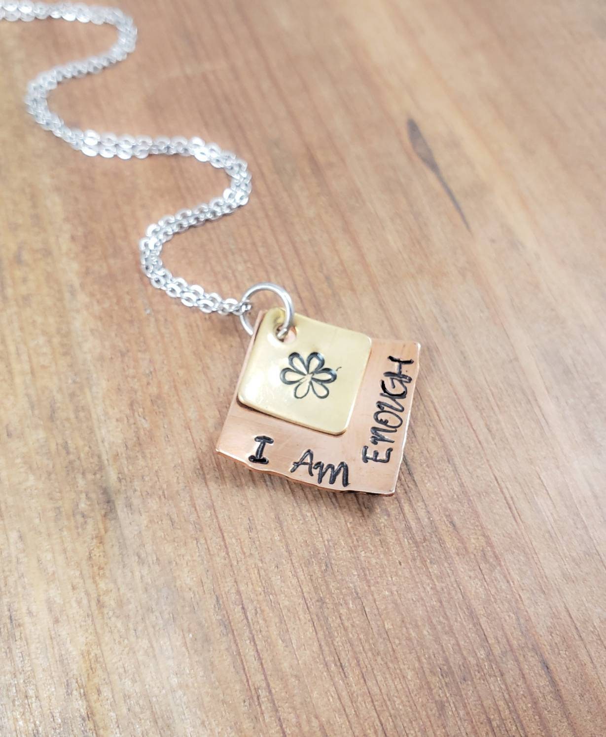 I AM ENOUGH - Hand Stamped Mixed Metal Necklace, Copper, Brass Layered Necklace, Inspirational Gift, encouragement gift