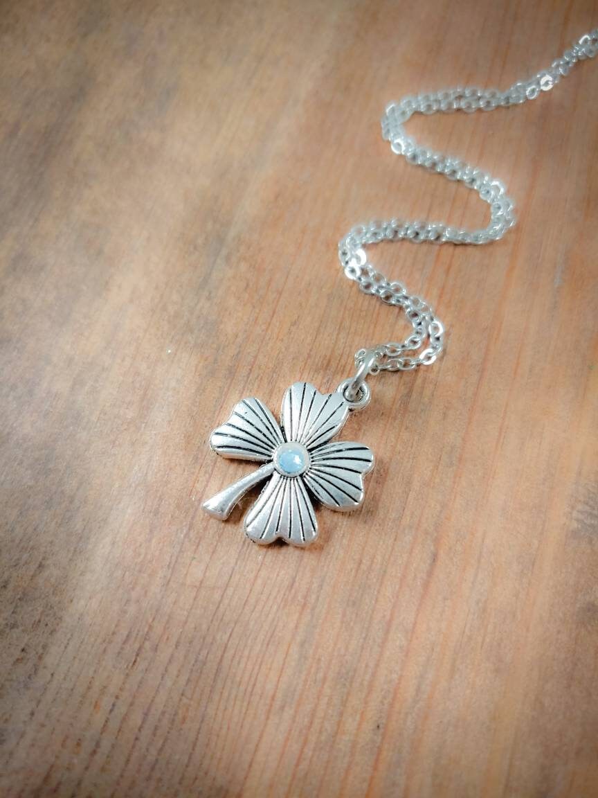 Four Leaf Clover Necklace, Four Leaf Clover Necklace with Birthstone, Birthday Gift for Her