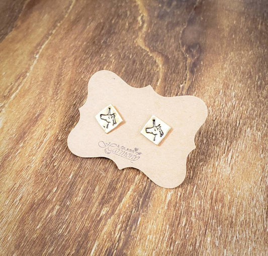 Unicorn Earrings, Unicorn Jewelry, Small Earrings, Dainty Earrings, Hand Stamped Earrings, Unicorn Jewelry, Small Gold Earrings