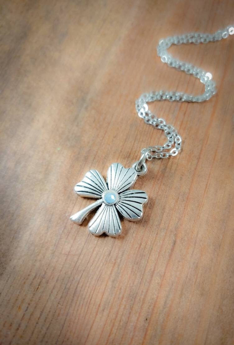 Four Leaf Clover Necklace, Four Leaf Clover Necklace with Birthstone, Birthday Gift for Her