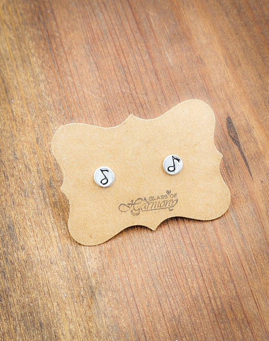 Silver Stud Earrings, Music Note Earrings, Small Earrings, Dainty Earrings, Hand Stamped Earrings, Music Note Jewelry, Small Silver Earrings